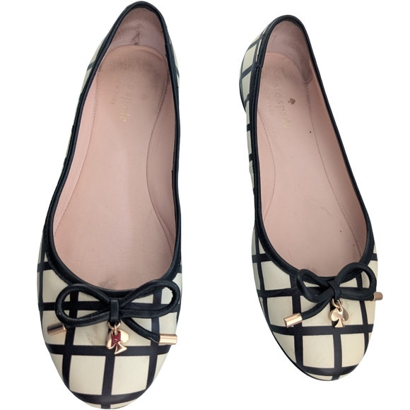 Kate Spade Black White Leather Willa Ballet Flat Size 6 - Picture 2 of 7